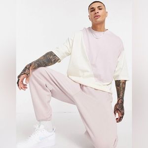 ASOS DESIGN oversized t-shirt in beige and pink color block